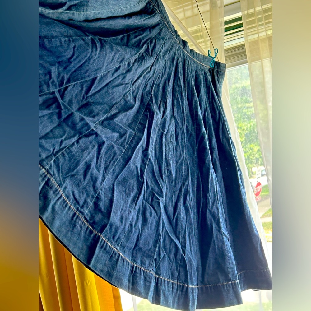 Midi Pleated Denim Skirt, London Jean Premium Quality Denim, Size 8